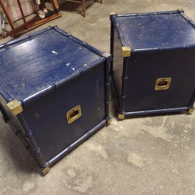 Pair of Wood with Brass Accent Chinoiserie Design Side Tables