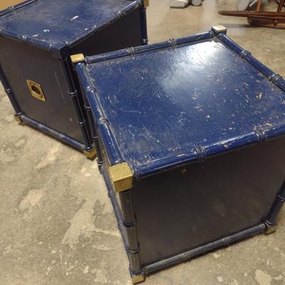 Pair of Wood with Brass Accent Chinoiserie Design Side Tables