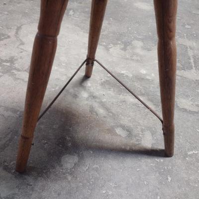 Antique Solid Wood Single Block Chopping or Worktable on Three-Legged Base