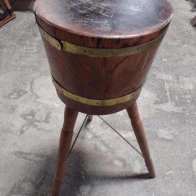 Antique Solid Wood Single Block Chopping or Worktable on Three-Legged Base