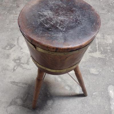 Antique Solid Wood Single Block Chopping or Worktable on Three-Legged Base