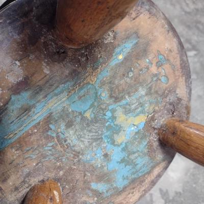 Antique Solid Wood Single Block Chopping or Worktable on Three-Legged Base