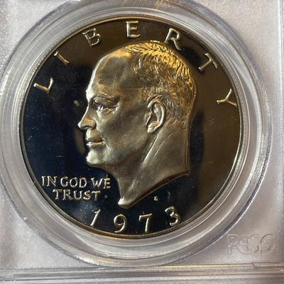 PCGS CERTIFIED 1973-S PROOF68 DEEP CAMEO CLAD EISENHOWER DOLLAR AS PICTURED.