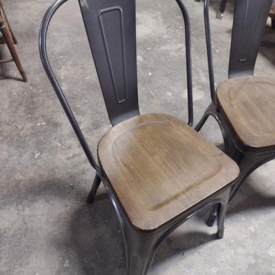 Pair of Industrial Design Sitting Chairs with Wood Finish Seats