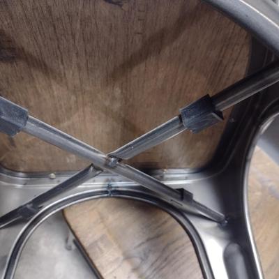 Pair of Industrial Design Sitting Chairs with Wood Finish Seats