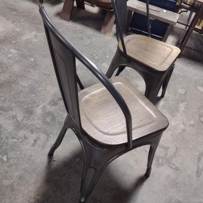 Pair of Industrial Design Sitting Chairs with Wood Finish Seats