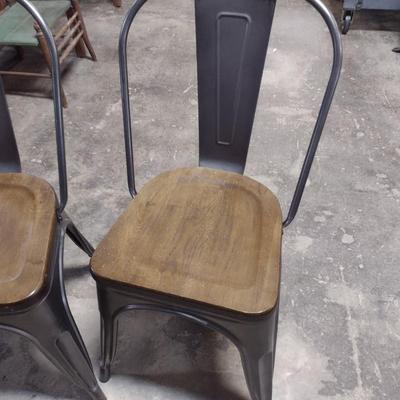 Pair of Industrial Design Sitting Chairs with Wood Finish Seats