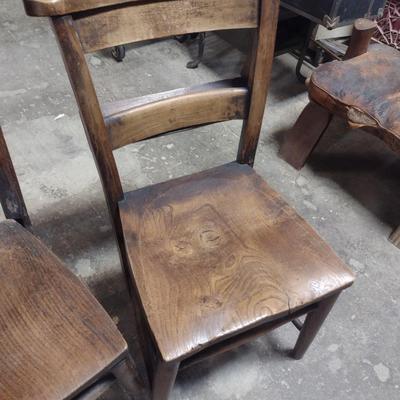 Pair of Antique Solid Wood Chapel Chairs