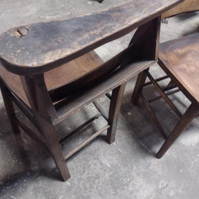 Pair of Antique Solid Wood Chapel Chairs