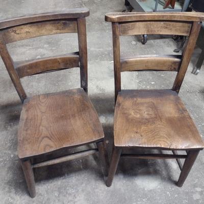 Pair of Antique Solid Wood Chapel Chairs