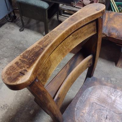 Pair of Antique Solid Wood Chapel Chairs