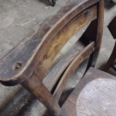 Pair of Antique Solid Wood Chapel Chairs
