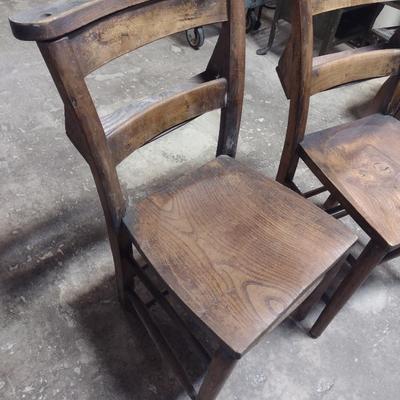 Pair of Antique Solid Wood Chapel Chairs