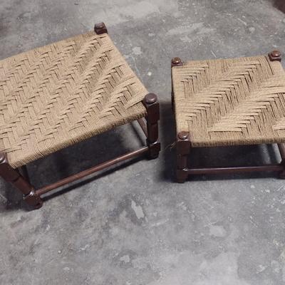 Pair of Wood Frame Shaker Style Foot Stools