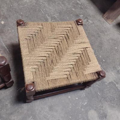 Pair of Wood Frame Shaker Style Foot Stools