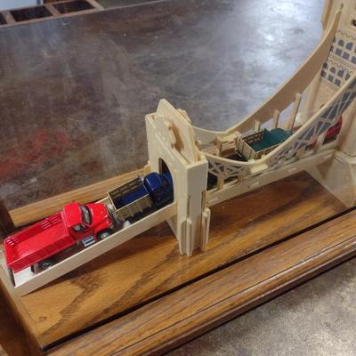 Large Balsa Wood London Bridge Diorama in Glass Display Case