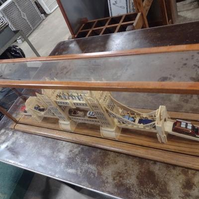 Large Balsa Wood London Bridge Diorama in Glass Display Case
