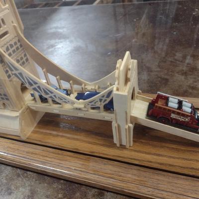 Large Balsa Wood London Bridge Diorama in Glass Display Case