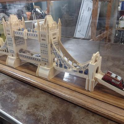Large Balsa Wood London Bridge Diorama in Glass Display Case