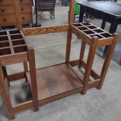 Vintage Solid Oak Hall Tree Umbrella Stand and Coat Rack
