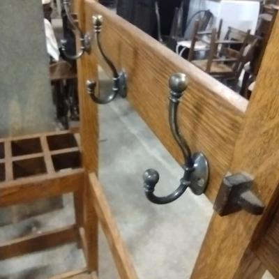 Vintage Solid Oak Hall Tree Umbrella Stand and Coat Rack