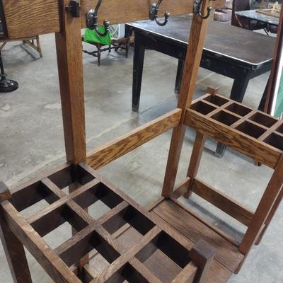 Vintage Solid Oak Hall Tree Umbrella Stand and Coat Rack