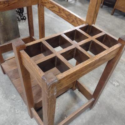 Vintage Solid Oak Hall Tree Umbrella Stand and Coat Rack