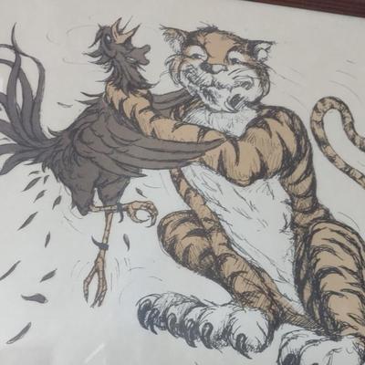 Vintage Print Clemson Tiger Mascot Showing South Carolina Gamecock Mascot Who's the Boss