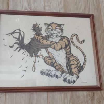 Vintage Print Clemson Tiger Mascot Showing South Carolina Gamecock Mascot Who's the Boss