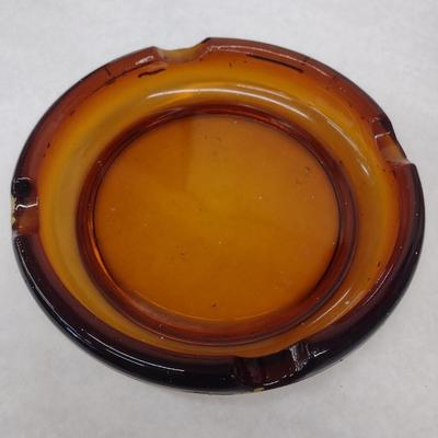 Vintage Metal Pedestal Ashtray Stand with Amber Glass Insert Choice A
