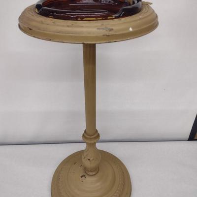 Vintage Metal Pedestal Ashtray Stand with Amber Glass Insert Choice A