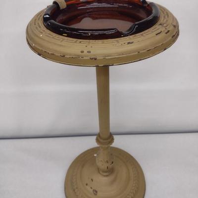 Vintage Metal Pedestal Ashtray Stand with Amber Glass Insert Choice B