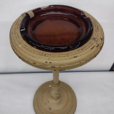 Vintage Metal Pedestal Ashtray Stand with Amber Glass Insert Choice B