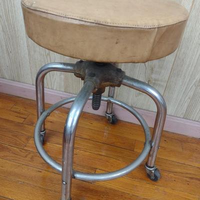Vintage Chrome Frame Rolling Stool with Spin Adjustable Barrel Seat