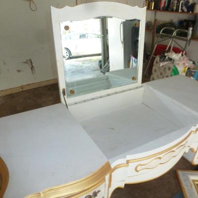 Vintage French Provincial Vanity Table with Matching Stool and Picture Frame