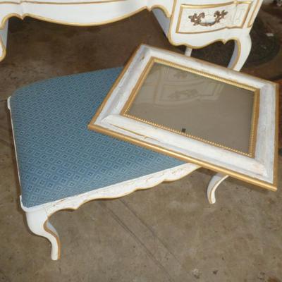 Vintage French Provincial Vanity Table with Matching Stool and Picture Frame