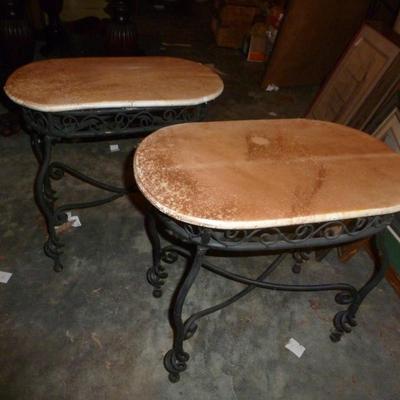 Pair of Occasional Tables- Oval with Cast Metal Base