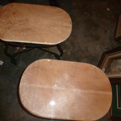 Pair of Occasional Tables- Oval with Cast Metal Base