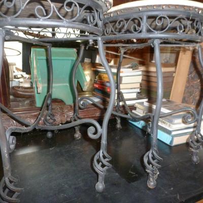 Pair of Occasional Tables- Oval with Cast Metal Base