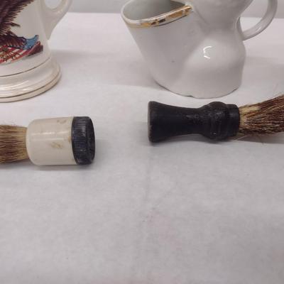 Set of Ceramic and Metal Shave Mugs and Cream Brushes