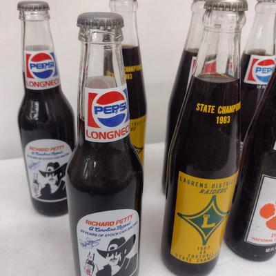 Nice Assortment of Collectible Pepsi and Coca-Cola Sports Themed Bottles Clemson, Bear Bryant, Washington Redskins, Etc.