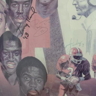 Danny Ford, Homer Jordan, Perry Tuttle Autographed Clemson Tiger Football Greats 1982 by Jim McQueen Framed Print
