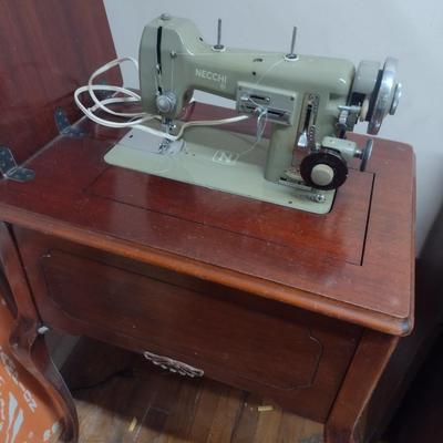 Vintage Necchi Electric Sewing Machine in Mahogany Cabinet