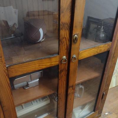 Antique Double Glass Door Oak Storage Cabinet (No Contents)