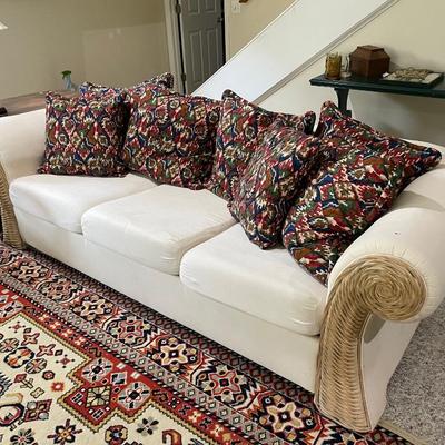 Wicker and Heavy Upholstery Full Sofa