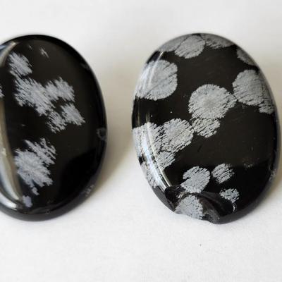 Snowflake Obsidian Clip Earrings