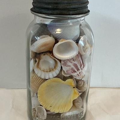 Vintage Ball Lid Quart Jar with Seashells