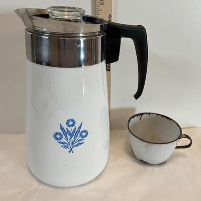 Vintage Corning Ware Blue Cornflower Stove Top Coffee Perculator Pot w/cup