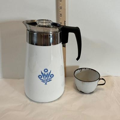 Vintage Corning Ware Blue Cornflower Stove Top Coffee Perculator Pot w/cup