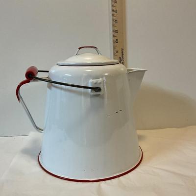 Vintage Red and White Enamelware Coffee Pot